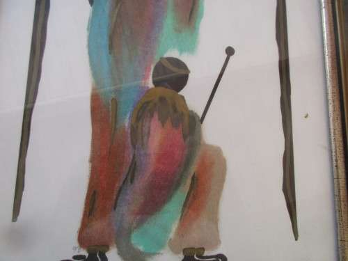 WATERCOLOUR THREE TRADITIONAL FIGURES M JAWCIKA