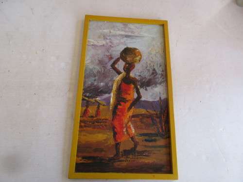OIL ON BOARD LADY IN ORANGE DRESS  D PERROW