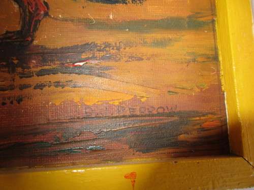 OIL ON BOARD LADY IN ORANGE DRESS  D PERROW