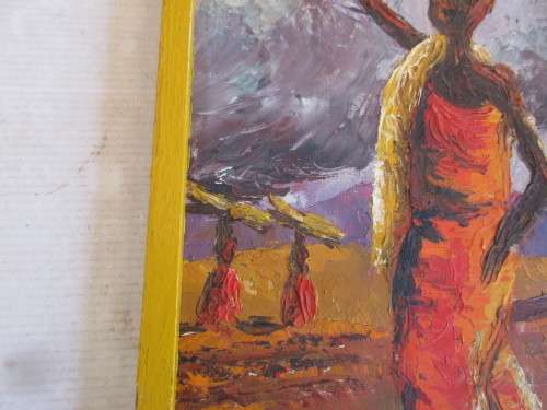 OIL ON BOARD LADY IN ORANGE DRESS  D PERROW