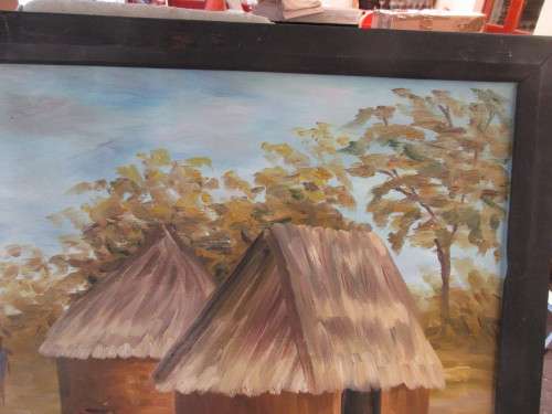 OIL ON BOARD S ABIGI-DOO 2001 COOKING IN THE VILLAGE