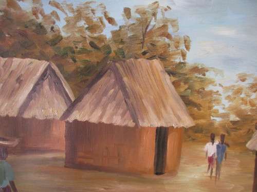 OIL ON BOARD S ABIGI-DOO 2001 COOKING IN THE VILLAGE