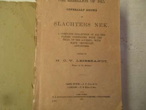 THE REBELLION OF 1815 GENERALLY KNOWN AS SLACHTERS NEK  1902