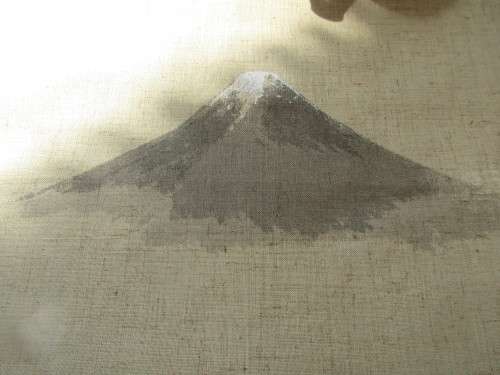 BEAUTIFUL  JAPANESE WALL HANGING MOUNT FUJI AND TREES SIGNED AND A SEAL MARK IN RED