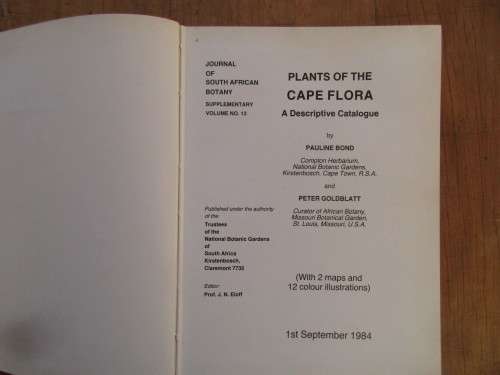 JOURNAL OF SOUTH AFRICAN BOTANY PLANTS OF THE CAPE FLORA  1984 FIRST EDITION