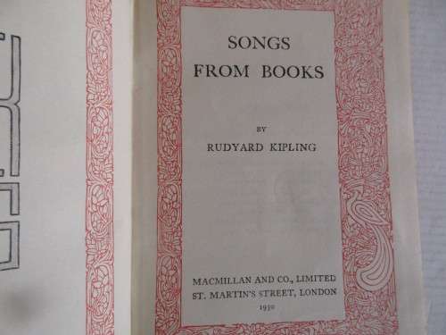 SONGS FROM BOOKS RUDYARD KIPLING 1930
