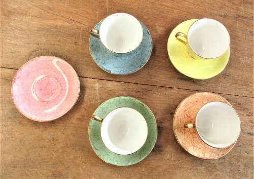 FOUR ROYAL ALBERT DEMI TASSE CUPS AND SAUCERS PLUS ONE SAUCER C1950`S