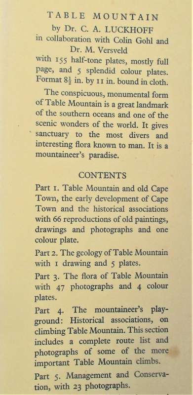 TABLE MOUNTAIN C A LUCKOFF   FIRST EDITION  BALKEMA 1951