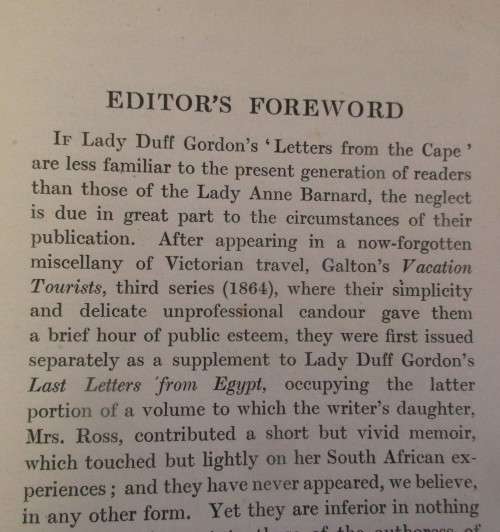 LETTERS FROM THE CAPE LADY DUFF GORDON  FIRST EDITION 1921