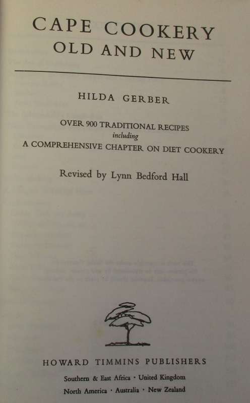 HILDA GERBER CAPE COOKERY OLD AND NEW FIRST EDITION 1982