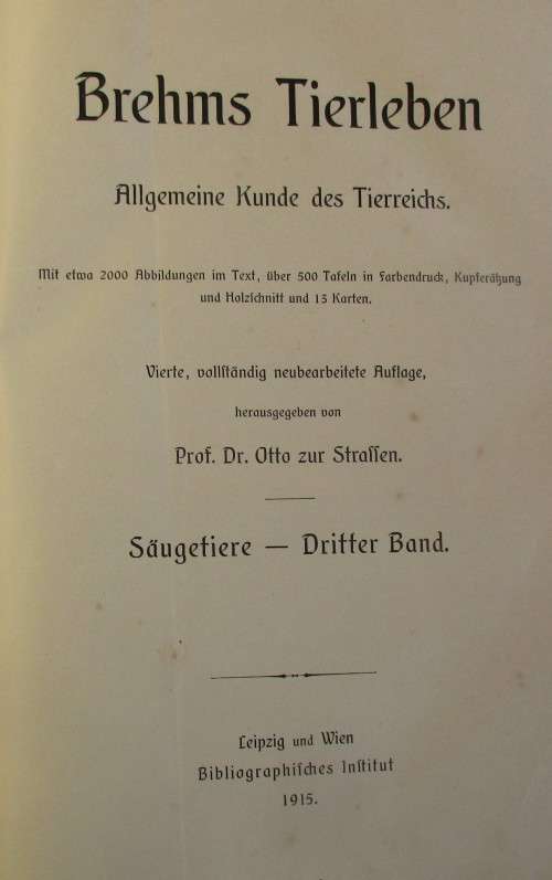 BREHMS TIERLEBEN VOL 3 FIRST EDITION 1915