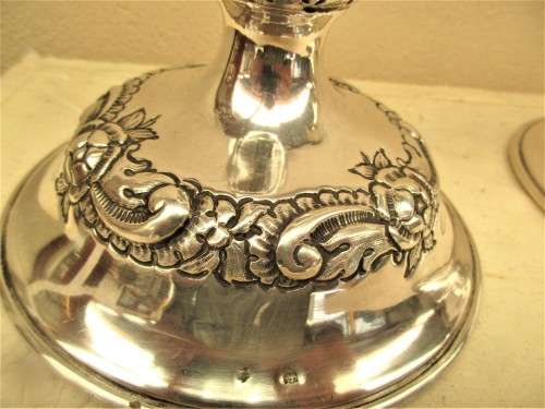 PAIR  AUSTRIAN  SABBATH CANDLESTICKS VIENNA 900 STANDARD  380G  AND 390G  TOTAL WEIGHT 770G  C1870`s