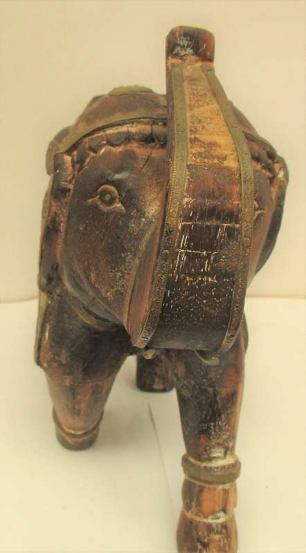 BEAUTIFUL TWO WOOD CARVED AND COPPER INDIAN ELEPHANTS
