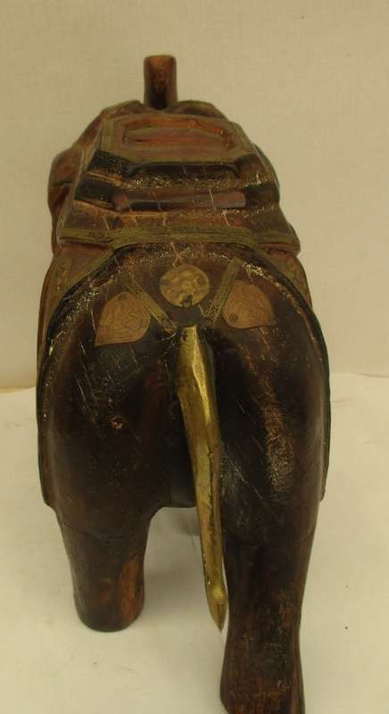 BEAUTIFUL TWO WOOD CARVED AND COPPER INDIAN ELEPHANTS