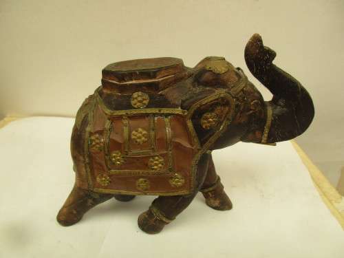 BEAUTIFUL TWO WOOD CARVED AND COPPER INDIAN ELEPHANTS