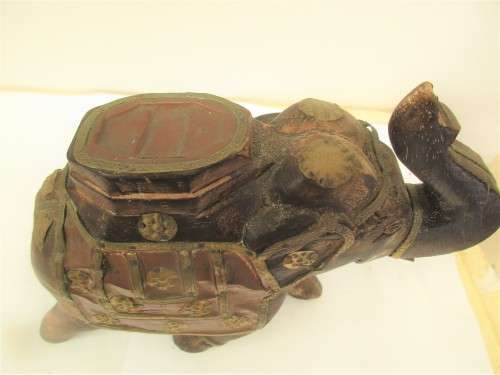 BEAUTIFUL TWO WOOD CARVED AND COPPER INDIAN ELEPHANTS
