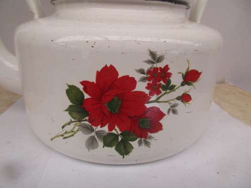 LOVELY OLD ENAMEL WHITE PAINTED KETTLE