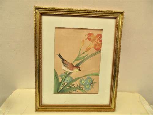 ALMOST A PAIR JAPANESE PRINTS  BIRDS AMONGST FLOWERS BOTH  HAVE A SEAL MARK