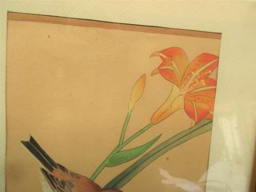 ALMOST A PAIR JAPANESE PRINTS  BIRDS AMONGST FLOWERS BOTH  HAVE A SEAL MARK
