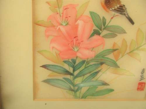 ALMOST A PAIR JAPANESE PRINTS  BIRDS AMONGST FLOWERS BOTH  HAVE A SEAL MARK