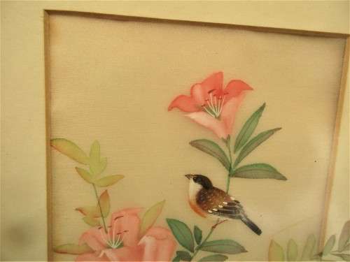 ALMOST A PAIR JAPANESE PRINTS  BIRDS AMONGST FLOWERS BOTH  HAVE A SEAL MARK