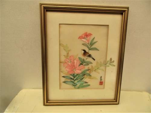 ALMOST A PAIR JAPANESE PRINTS  BIRDS AMONGST FLOWERS BOTH  HAVE A SEAL MARK
