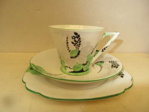 BEAUTIFUL ART DECO TRIO  STANDARD CUP SAUCER AND SIDE PLATE c 1920`s HANDPAINTED