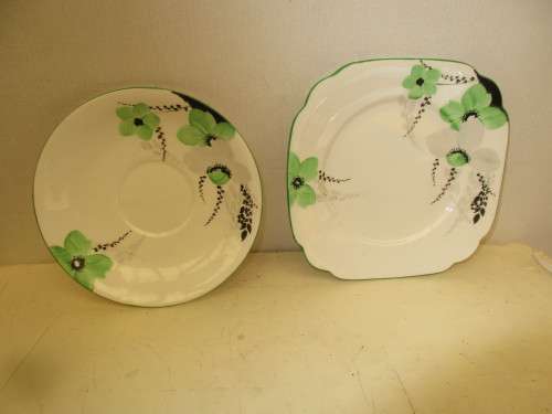 BEAUTIFUL ART DECO TRIO  STANDARD CUP SAUCER AND SIDE PLATE c 1920`s HANDPAINTED