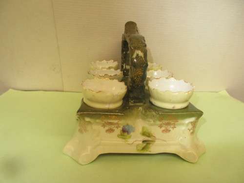 VICTORIAN CERAMIC HANDPAINTED EGG HOLDER SET c 1870`s