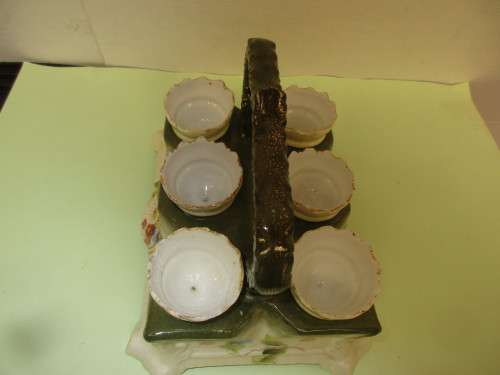 VICTORIAN CERAMIC HANDPAINTED EGG HOLDER SET c 1870`s