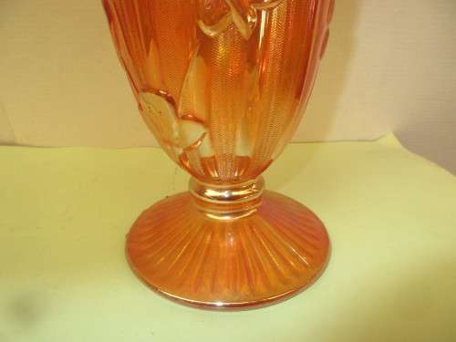 PAIR PEACH  FLORAGOLD DESIGN  CARNIVAL GLASS VASES c1950`s