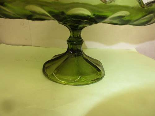CARNIVAL GLASS GREEN FOOTED CAKE STAND c 1960`s