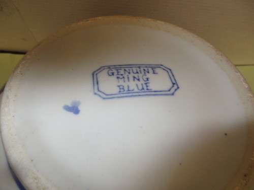 BEAUTIFUL MING BLUE AND WHITE SALAD DISH HANDPAINTED UNDERGLAZE  BUTTERFLY PATTERN