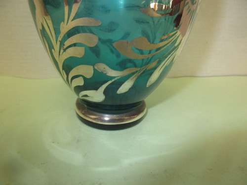 BEAUTIFUL VENETIAN GREEN GLASS VASE WITH SILVER OVERLAY