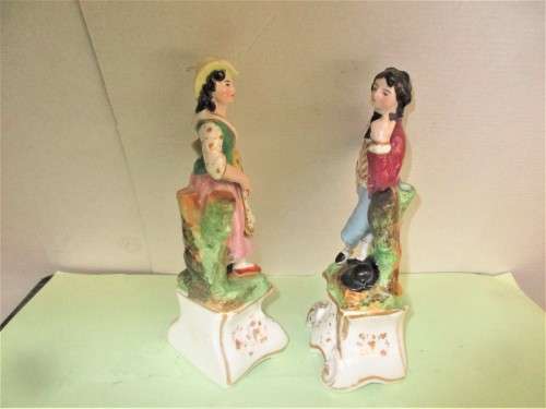 BEAUTIFUL PAIR STAFFORDSHIRE SPILL VASES AS FIGURES c 1870`s  HANDPAINTED.