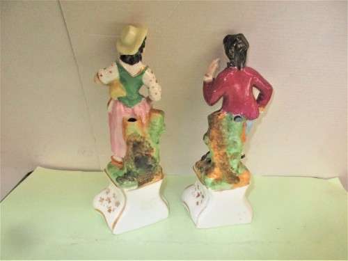 BEAUTIFUL PAIR STAFFORDSHIRE SPILL VASES AS FIGURES c 1870`s  HANDPAINTED.