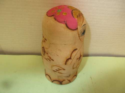 BEAUTIFUL  HANDPAINTED ON WOOD   THREE  DOLLS WHICH FIT INTO EACH OTHER (RUSSIAN DOLL STYLE)