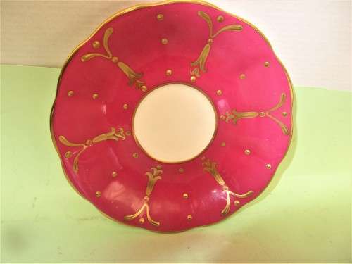 ROYAL ALBERT  CERISE, GILT  AND WHITE SAUCER