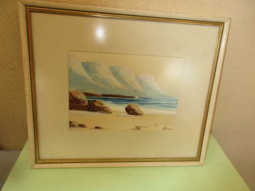 WATERCOLOUR ON BOARD THE TWELVE APOSTLES CAPE TOWN SIGNED H ANDERS