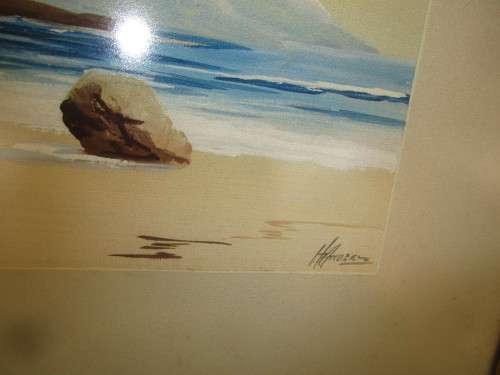 WATERCOLOUR ON BOARD THE TWELVE APOSTLES CAPE TOWN SIGNED H ANDERS
