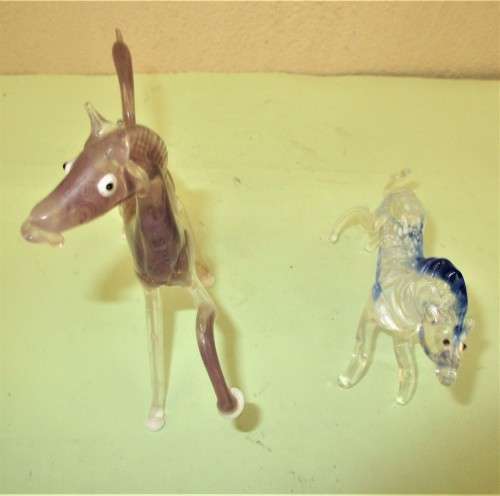 TWO BEAUTIFUL MURANO HORSES  ONE BROWN AND ONE BLUE