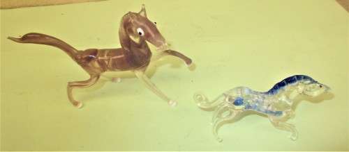 TWO BEAUTIFUL MURANO HORSES  ONE BROWN AND ONE BLUE