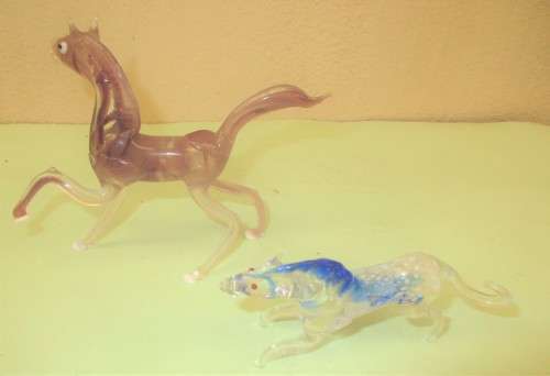 TWO BEAUTIFUL MURANO HORSES  ONE BROWN AND ONE BLUE