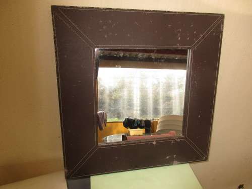 MIRROR WITH STITCHED LEATHER FRAME