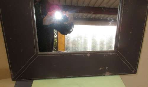 MIRROR WITH STITCHED LEATHER FRAME