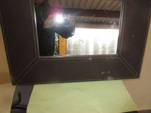 MIRROR WITH STITCHED LEATHER FRAME