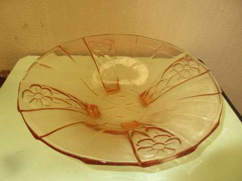 ART DECO PINK  GLASS FRUIT BOWL