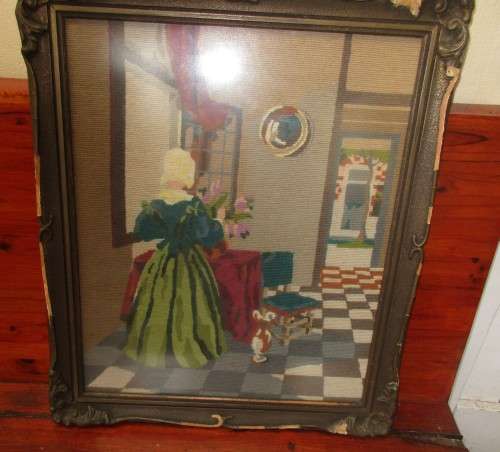 BEAUTIFUL TAPESTRY LADY ARRANGING FLOWERS