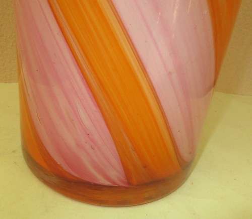 BEAUTIFUL ITALIAN ART GLASS ORANGE AND PINK SWIRLS c 1970
