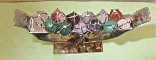 SET OF TWELVE SILVER PLATED  COCKTAIL FORKS WITH SEMI PRECIOUS  STONE HANDLES BRAZIL